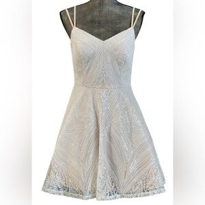 City Triangles Champagne Beaded Lace Cocktail Dress Art Deco Fit & Flare Sz 5
